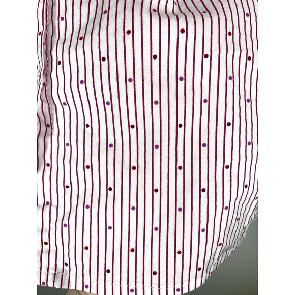 Basic Editions Blouse Top 3X Button Up White Red Polka Dot Stripe Cottagecore - Picture 8 of 12
